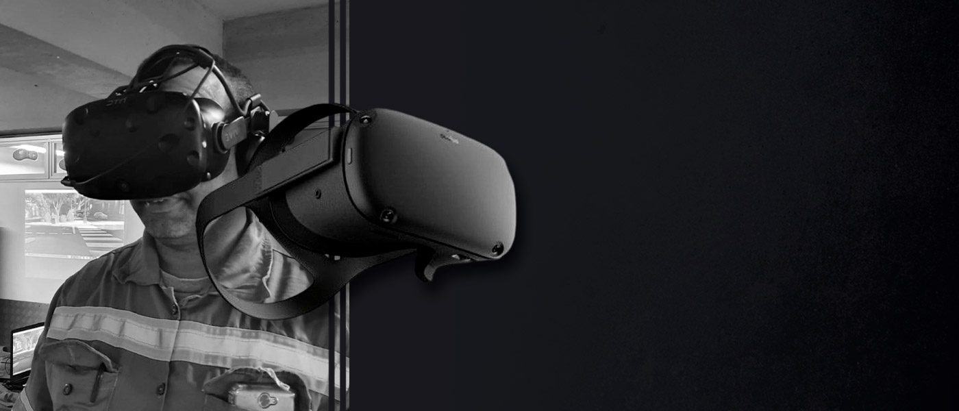 Participante utilizando realidade virtual em ação de segurança